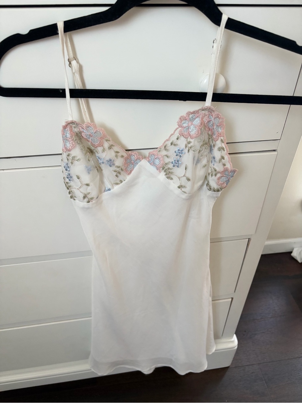 Princess Polly White Slip Dress with Pink & Blue Floral Embroidery